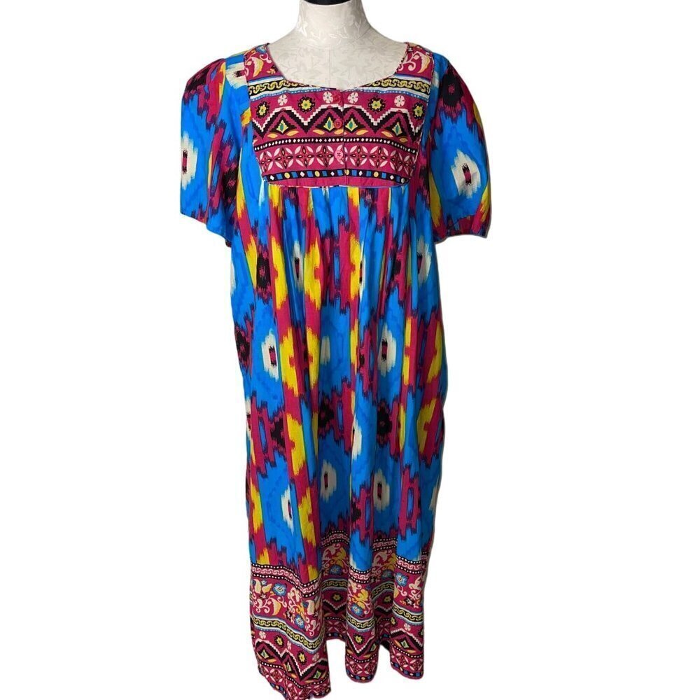 Only Necessities Womens Dress Size Large Multicolor Vibrant Southwestern Print